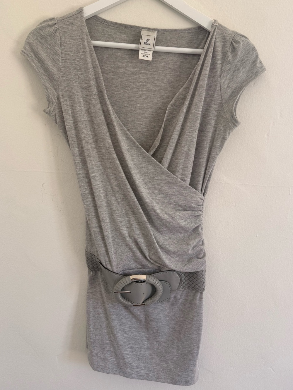 Vintage Finesse Grey Top with Attached Belt